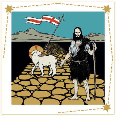 Johannes Kastaja osoittaa tiellä autiomaassa Jumalan Karitsaa.